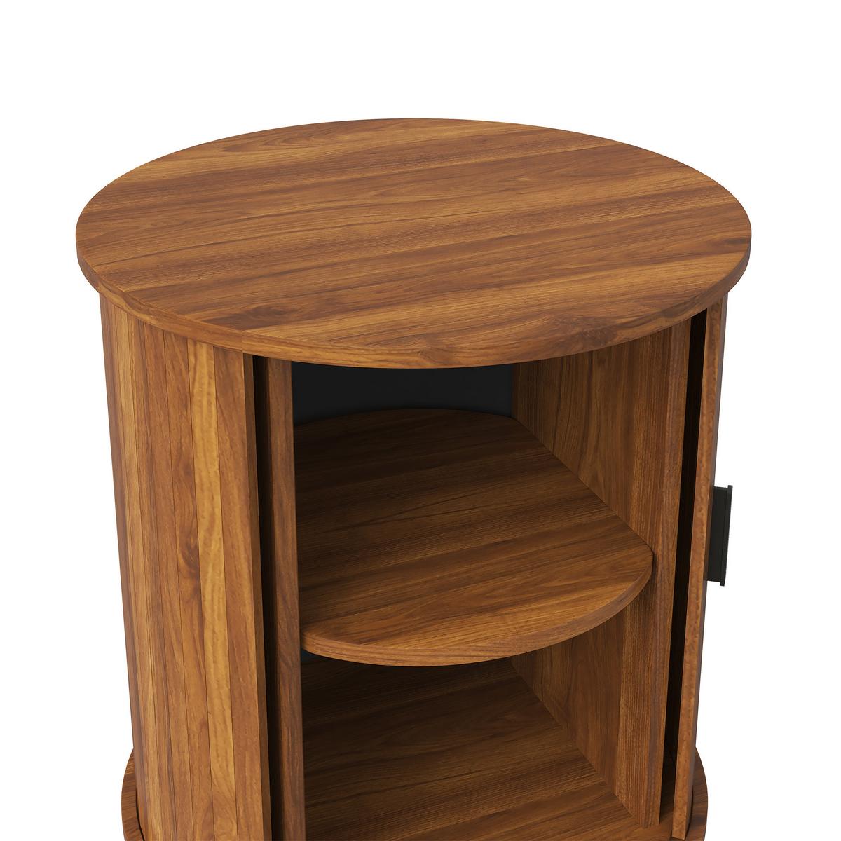 BEISTELLTISCH Rund Nussbaum Sideboard mit Schiebetür & Metallfüßen - Walnussfarben, Holzwerkstoff (48/48/65cm) - Urban Meuble