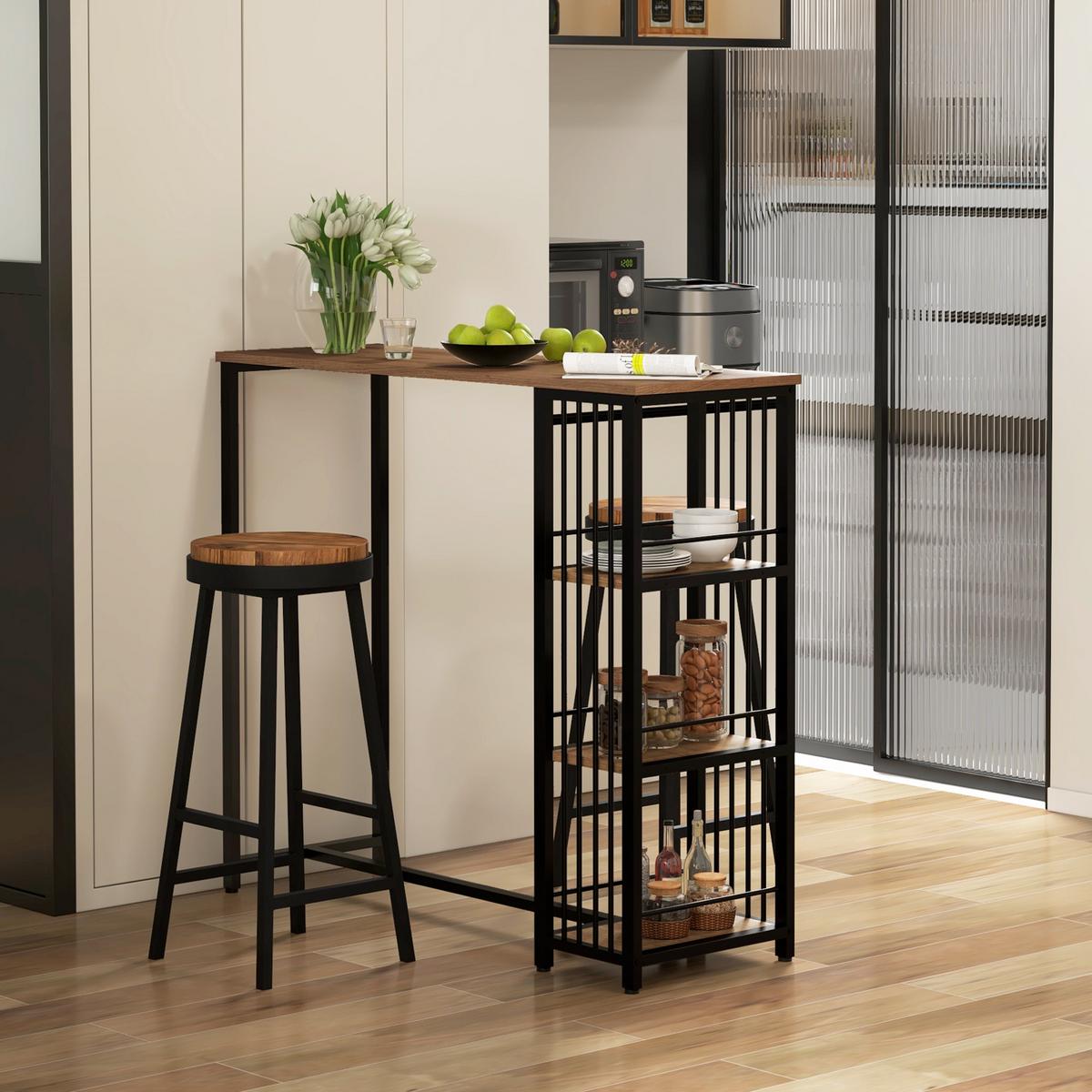 BARTISCH, Spanplatte, Stahl, Braun - Braun, Kunststoff (120/40/105cm) - HOMCOM