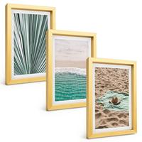 BILDER SET 3er Set - 20x30 cm Goldrahmen - Urlaubsblick Strand Meer - Goldfarben, Kunststoff (20/30cm) - TULUP