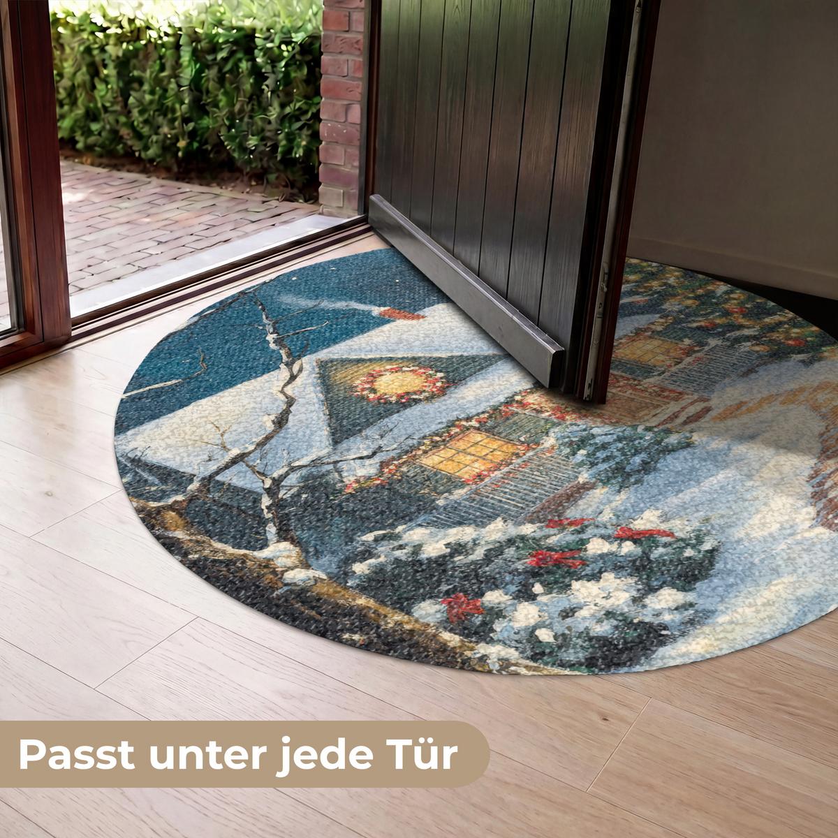 FUSSMATTE Weihnachten - Weihnachtsbaum - Winter - Zuhause - Schnee Schmutzfänger 120x120 cm - Multicolor, Kunststoff (120/0.4cm) - MuchoWow