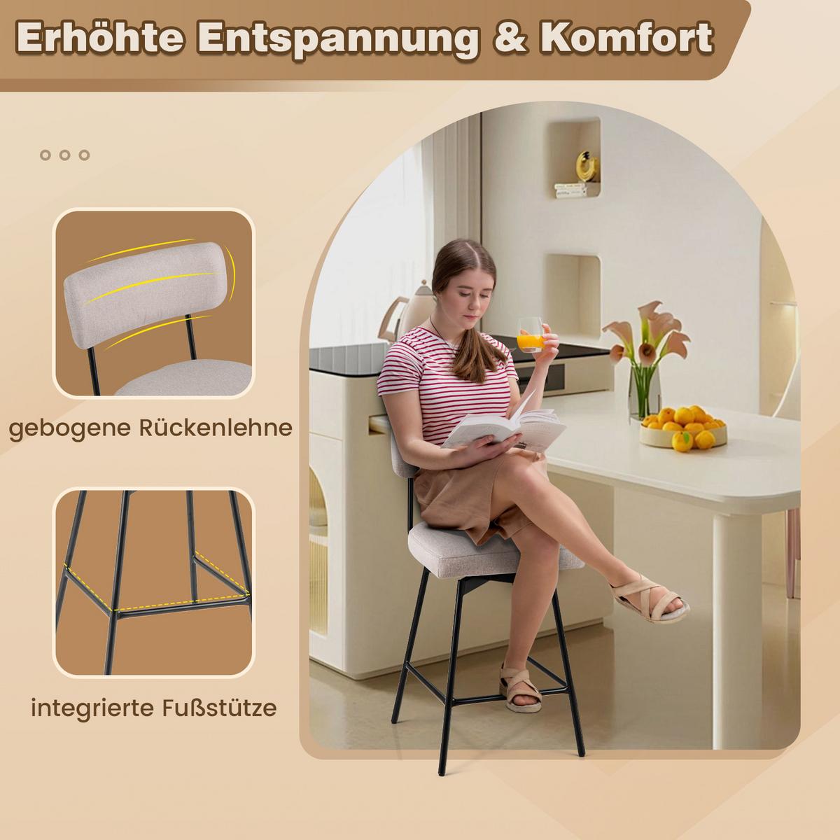BARHOCKER Beige(2er-Set) - Beige, Metall (51/90.5/47cm) - COSTWAY