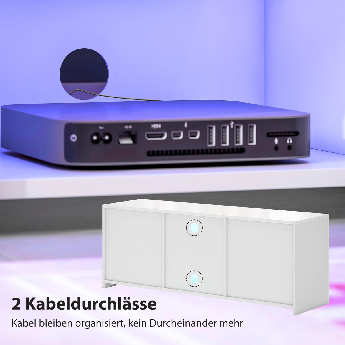 TV-SCHRANK mit LED-Beleuchtung, 2 Schranktüren, Glasregal, Kabellöcher Weiß - Weiß Hochglanz/Weiß, Glas/Holzwerkstoff (34/45/120cm) - HOMCOM