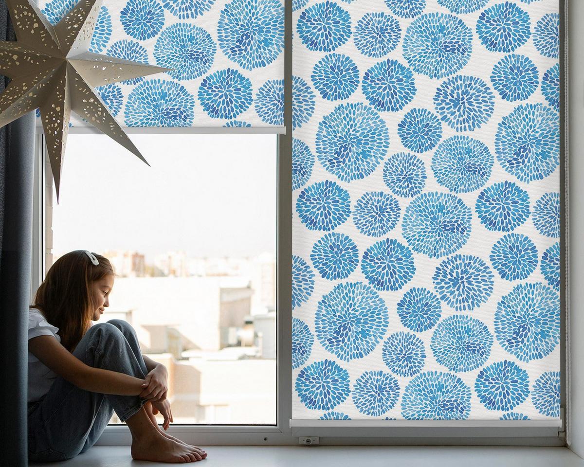 INNENROLLO - Fensterrollo - Rollo - 80x180 cm - Blaue Blütenblattkreise - Blau, Kunststoff (80/180/0.5cm) - TULUP