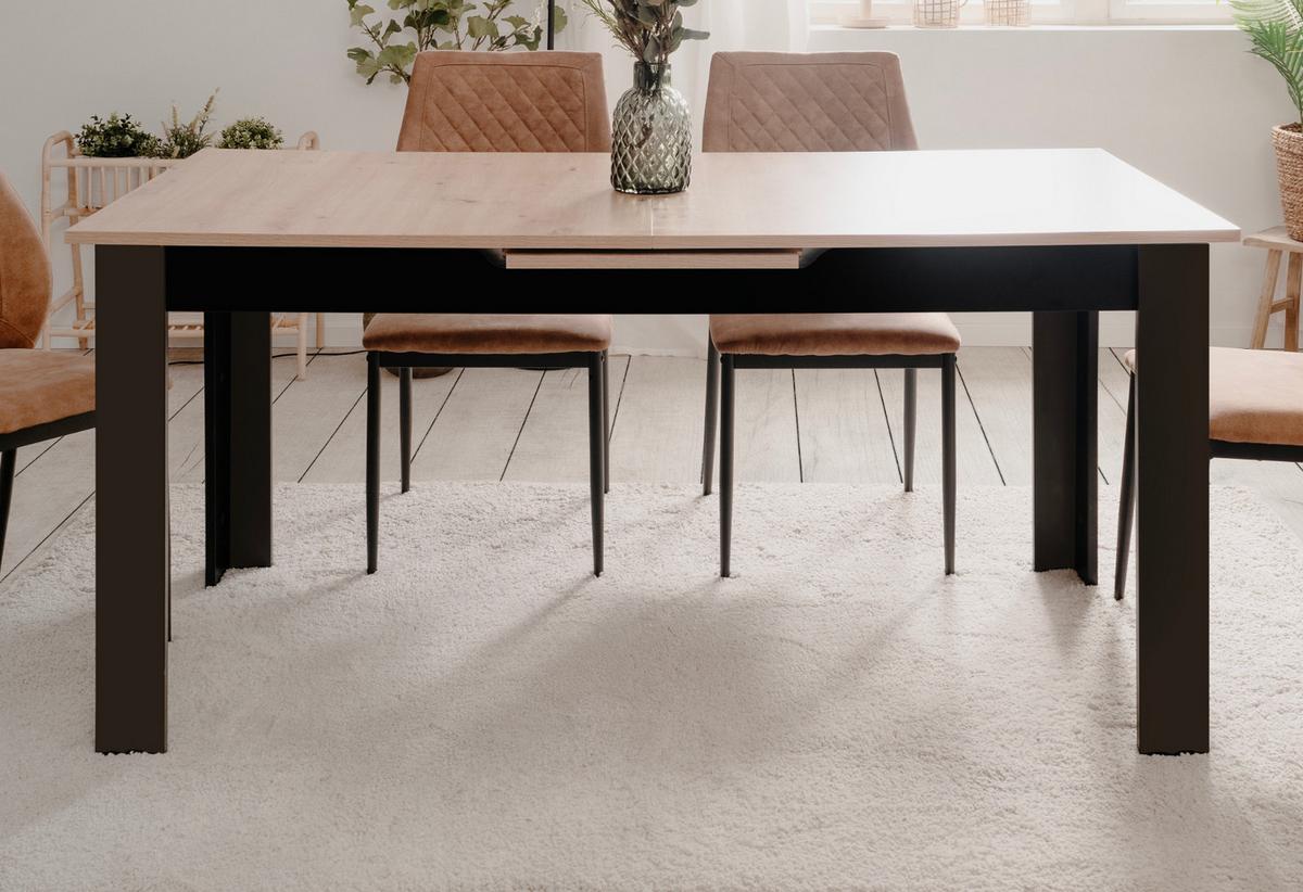 ESSTISCH Eiche Artisan, schwarz 160 - 20 cm, Küchentisch ausziehbar - Schwarz/Eiche Artisan, Holzwerkstoff (160/80/75cm) - Furn.Design