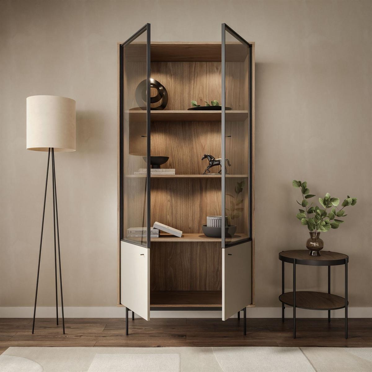 VITRINE ISA, zweitürig mit LED-Beleuchtung - Eichefarben, Holzwerkstoff (90/193/40cm) - Lookway