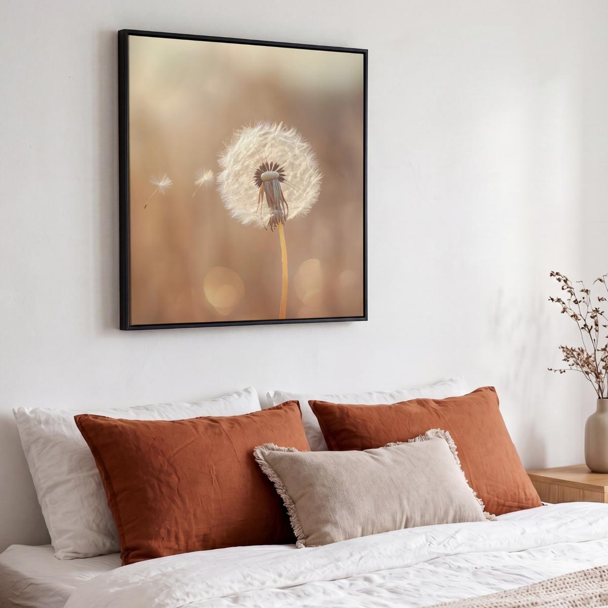 LEINWAND Bilder mit Rahmen - Löwenzahn - Beige - Natur - Blume - 50x50 - Hellbraun, Textil (50/50cm) - MuchoWow