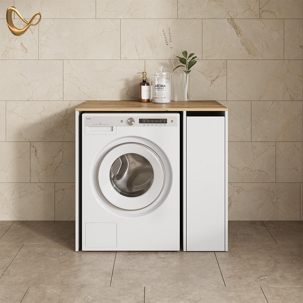 WASCHMASCHINENSCHRANK Paolina Weiß/Artisan 93.6 x 88.2 cm mit Fächern und Tür - Weiß/Eiche Artisan, Holzwerkstoff (93.6/88.2/60.3cm) - Livinity®