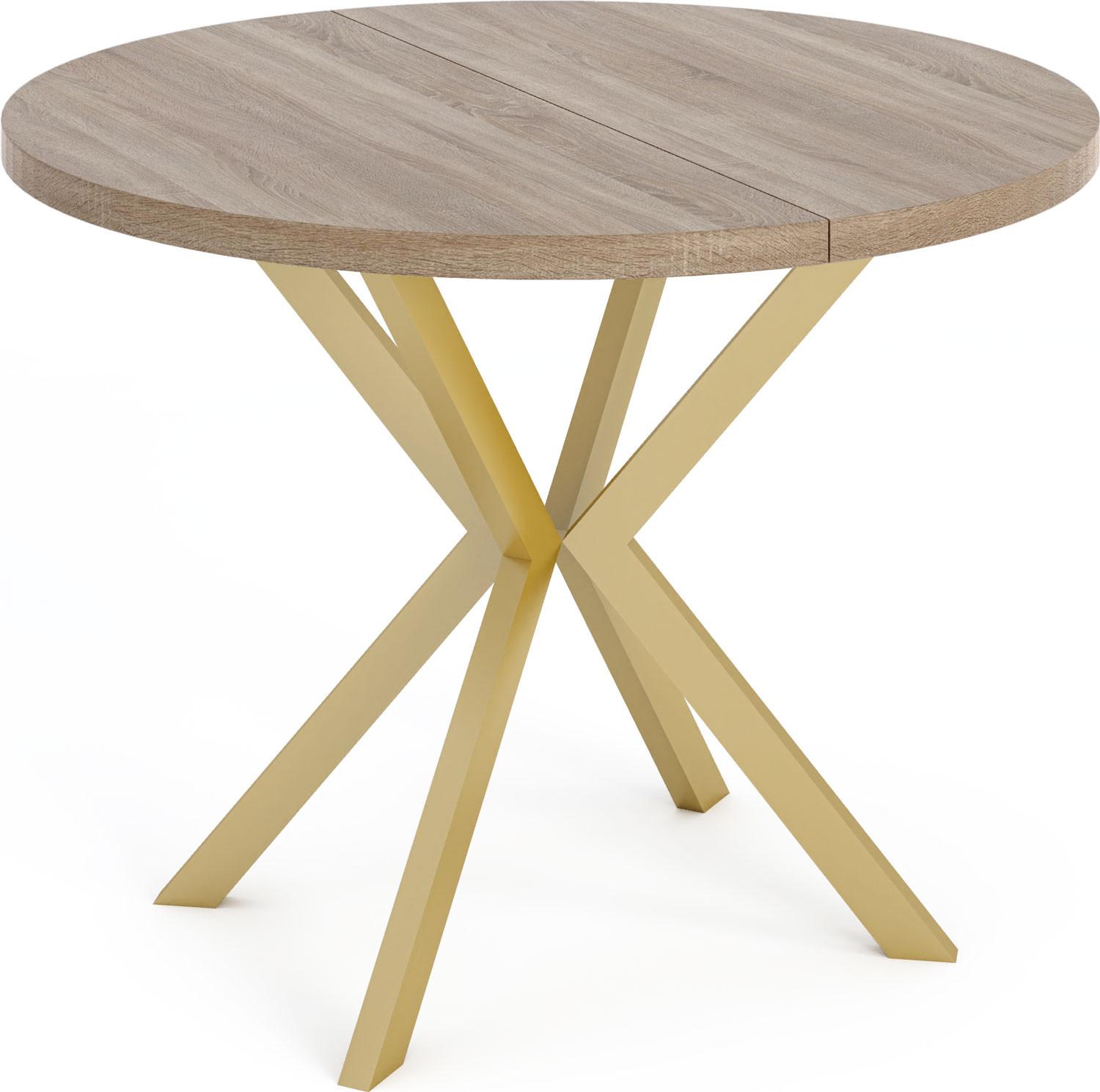 ESSTISCH Flora runder ausziehbarer, Sonoma Eiche 120-200/120/76 cm - Goldfarben/Sonoma Eiche, Holzwerkstoff/Metall (120/200/76cm) - WFL GROUP
