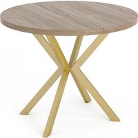 ESSTISCH Flora runder ausziehbarer, Sonoma Eiche 120-200/120/76 cm - Goldfarben/Sonoma Eiche, Holzwerkstoff/Metall (120/200/76cm) - WFL GROUP