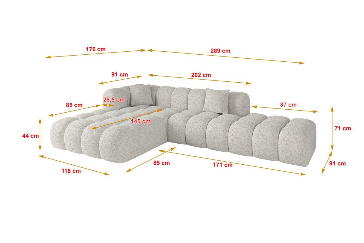 ECKSOFA Ottomane Links OLEA-L2 - 289x176x71 cm Hellgrau - Hellgrau/Schwarz, Holzwerkstoff/Kunststoff (289/176cm)