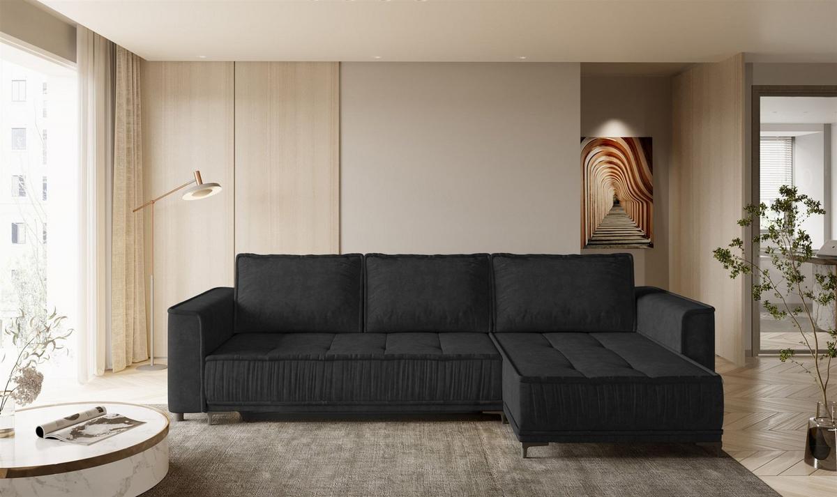 ECKSOFA Juna Mit Schlaffunktion - Schwarz, Holzwerkstoff/Textil (240/140cm) - Fun Möbel