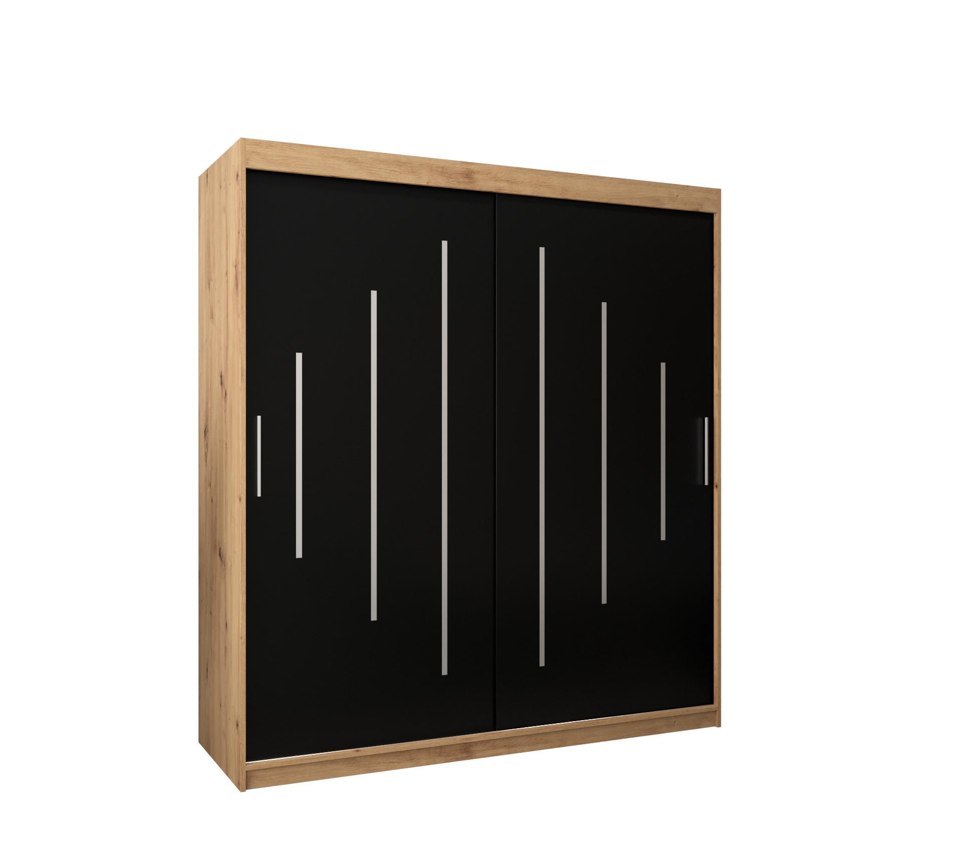 SCHWEBETÜRENSCHRANK 200/180/62 2-türig - Silberfarben/Schwarz, Holz/Kunststoff (180/200/62cm) - Abiks Möbel