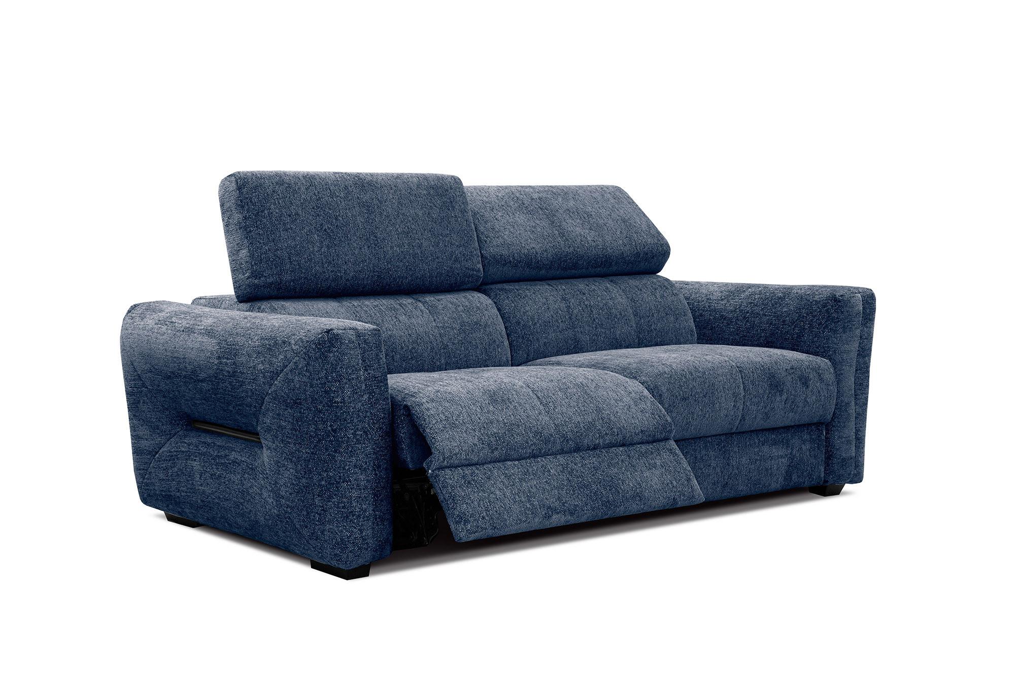 SOFA CALVERA 3-Sitzer mit 1 Relaxfunktion, dunkelblau - Dunkelblau, Holzwerkstoff/Textil (204/79/106cm) - Wozimo