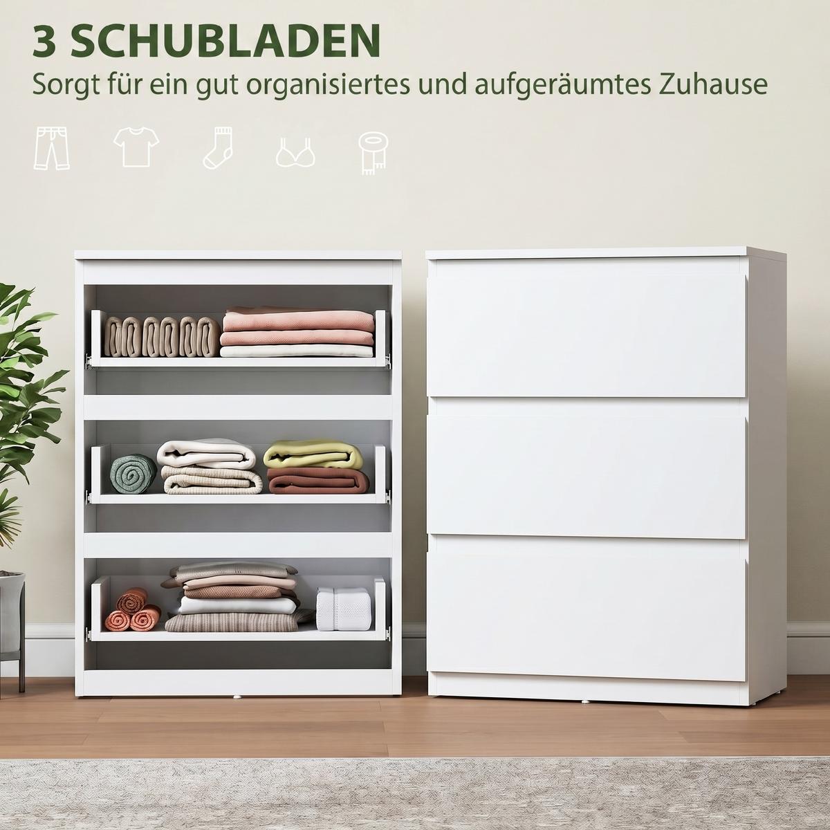 KOMMODE Spanplatte Weiß - Weiß, Holzwerkstoff/Kunststoff (34/75/55cm) - HOMCOM