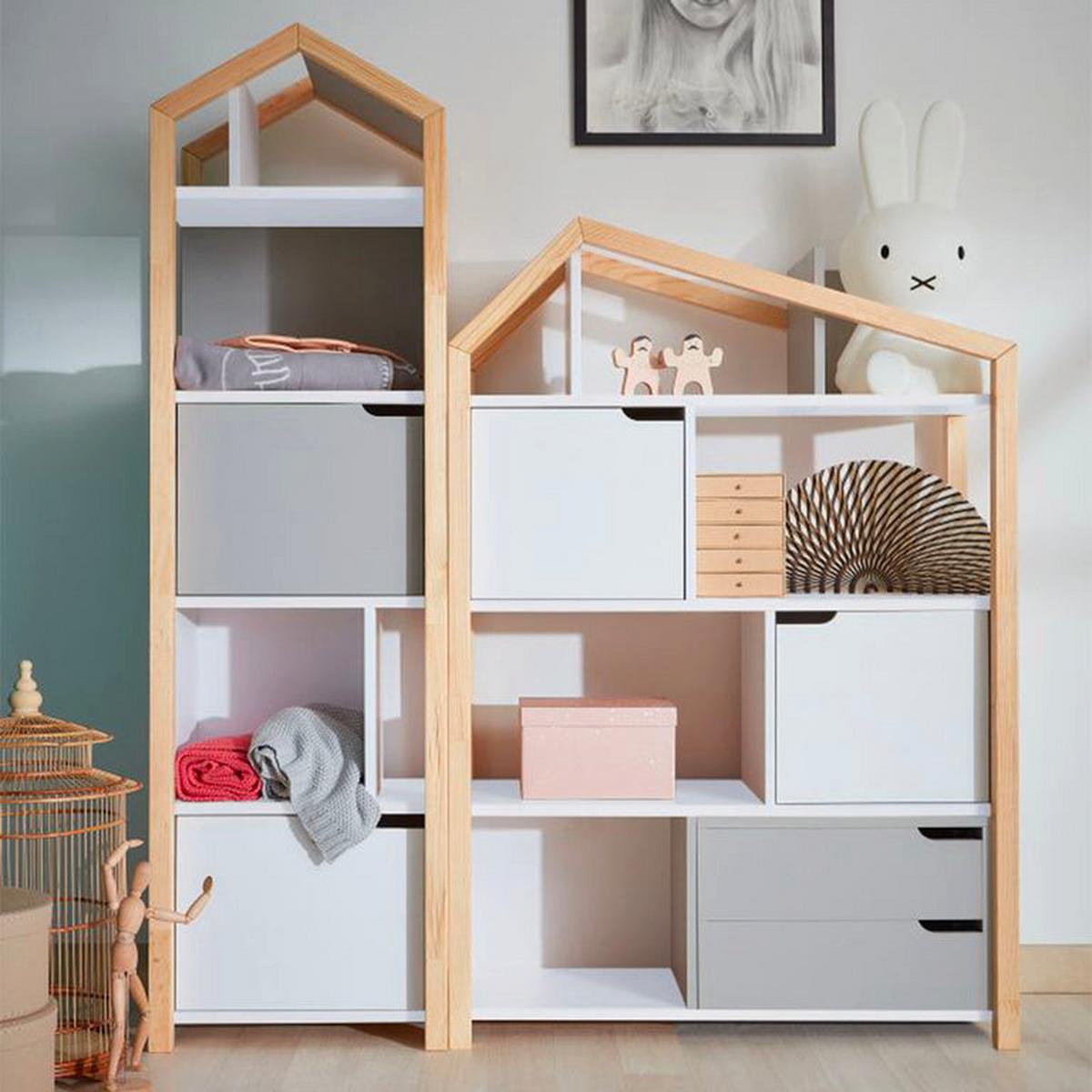 BÜCHERREGAL Grau und weiß - Weiß, Holzwerkstoff (46/160/37cm) - Petits-meubles