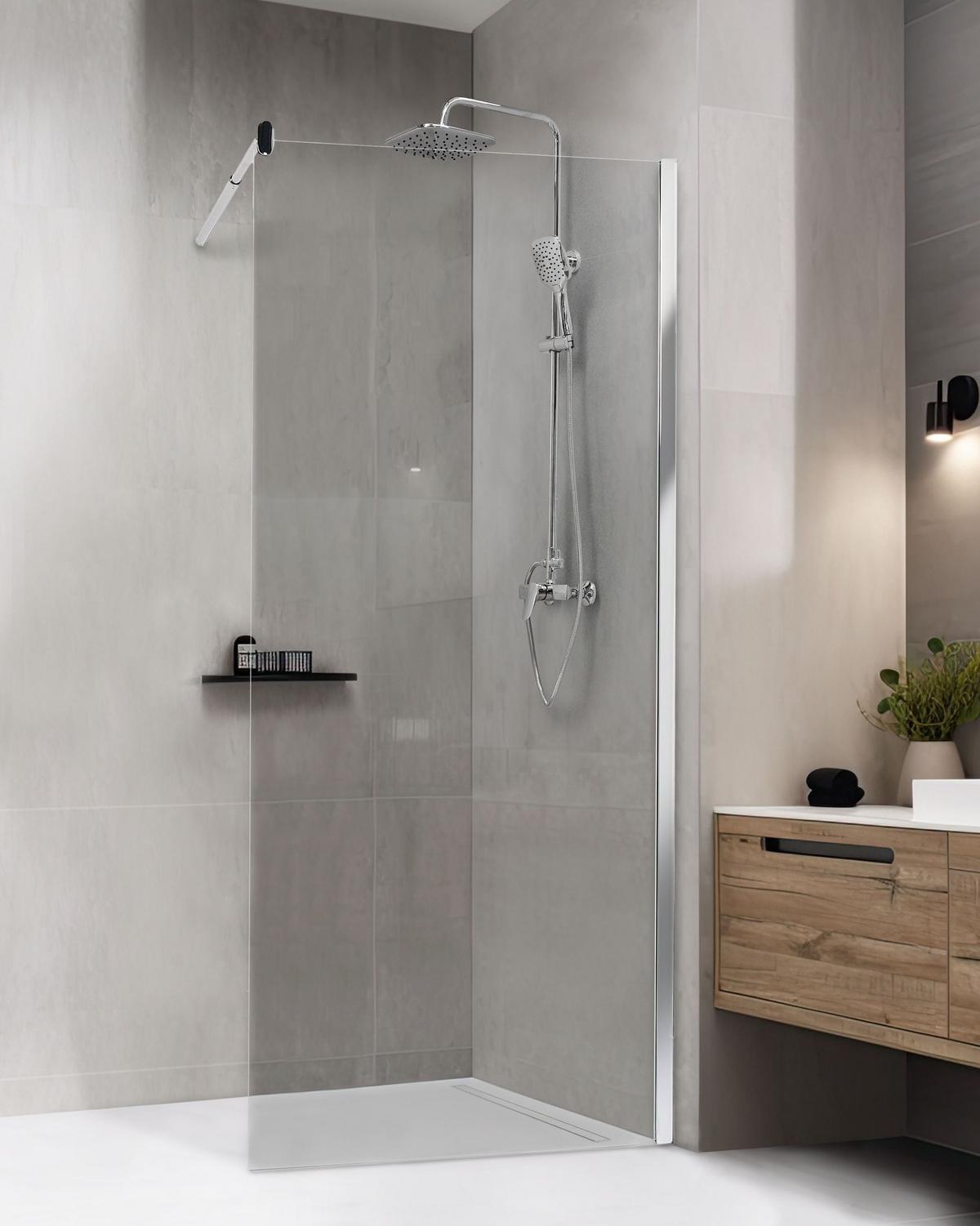 DUSCHWAND 90/190 cm Silber Ahaus - Transparent/Silberfarben, Glas (90/190cm) - Beliani