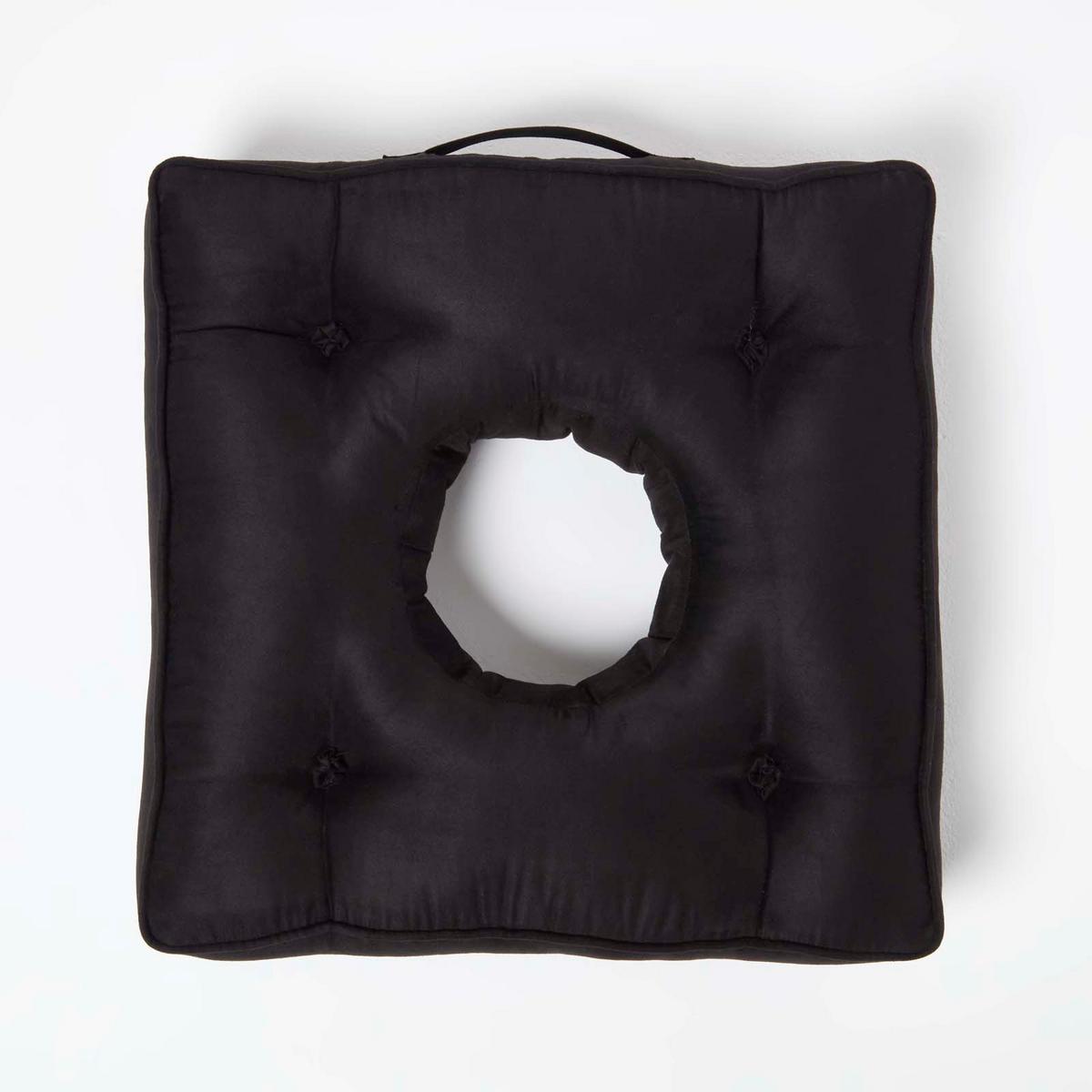 SITZKISSEN mit Aussparung schwarz 50/50/10 cm – Entlastungskissen, Velours - Schwarz, Textil (50/50/10cm) - Homescapes