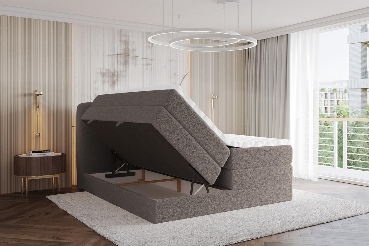 BOXSPRINGBETT mit Matratze H3/H4 - NINA KING - 200x200 cm Braun - Braun, Holzwerkstoff (200/200cm) - ALTDECOR