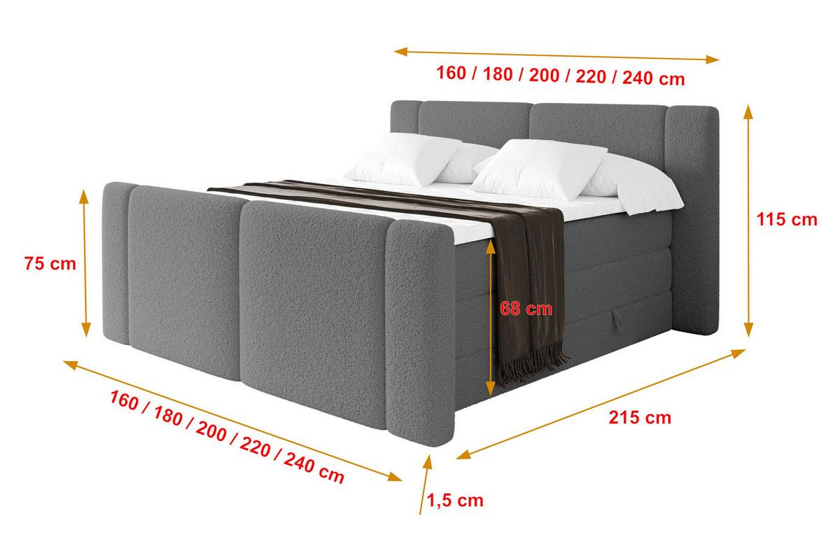 BOXSPRINGBETT mit Matratze H3/H4 - EVON KING Zanozek - 180x200 cm Grau - Taupe, Holzwerkstoff (180/200cm) - ALTDECOR