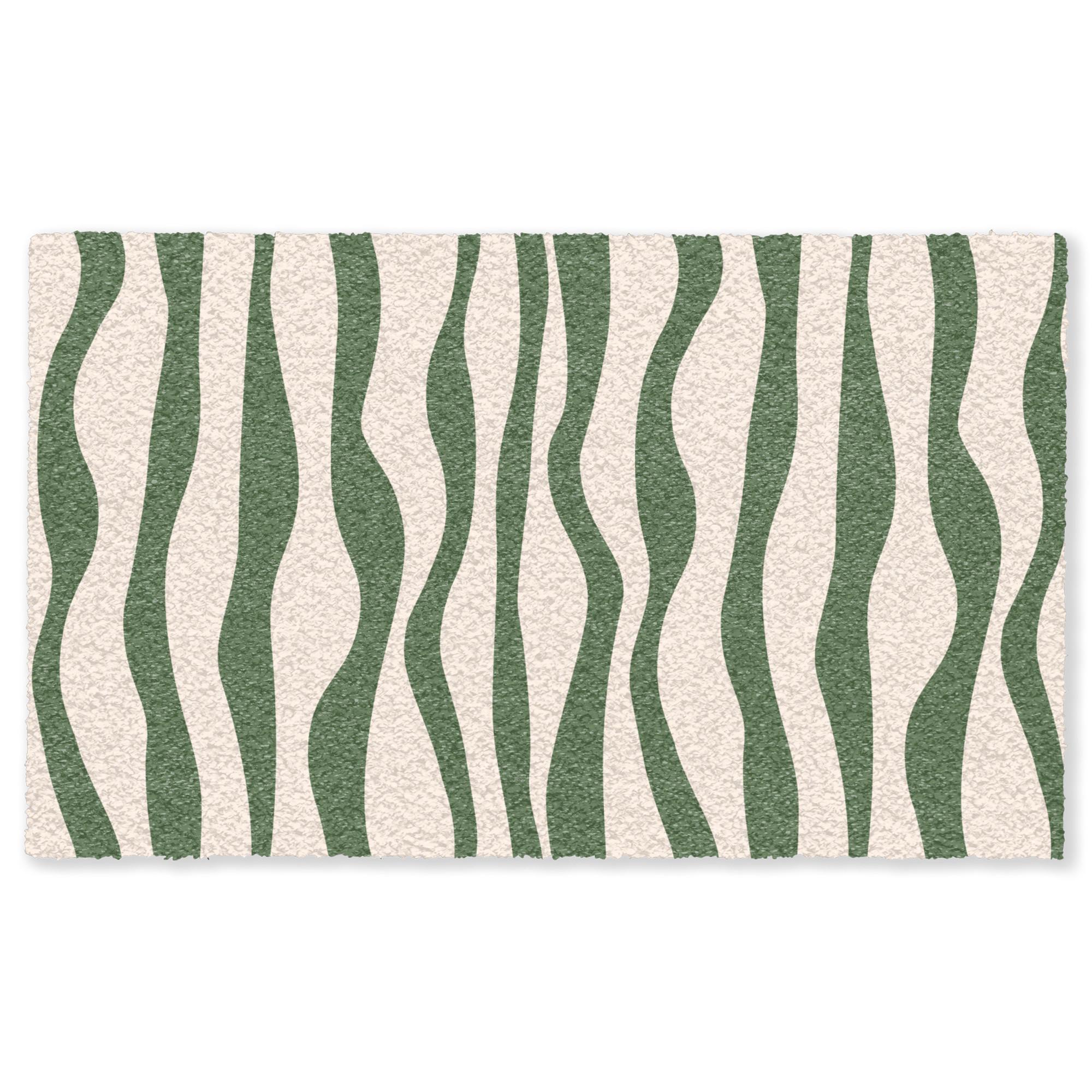 FUSSMATTE Wellenlinien - Beige - Grün - Streifen - Abstrakt Fußabtreter 150x90 cm - Dunkelgrün, Kunststoff (150/0.4cm) - MuchoWow