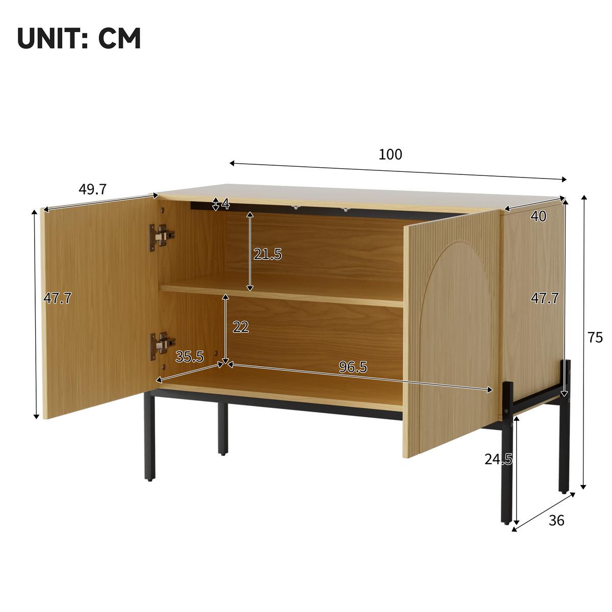 SIDEBOARD 100cm mit Bogendesign, 2 Türen, Metallbeine - Naturfarben, Holzwerkstoff (100/75/40cm) - Urban Meuble