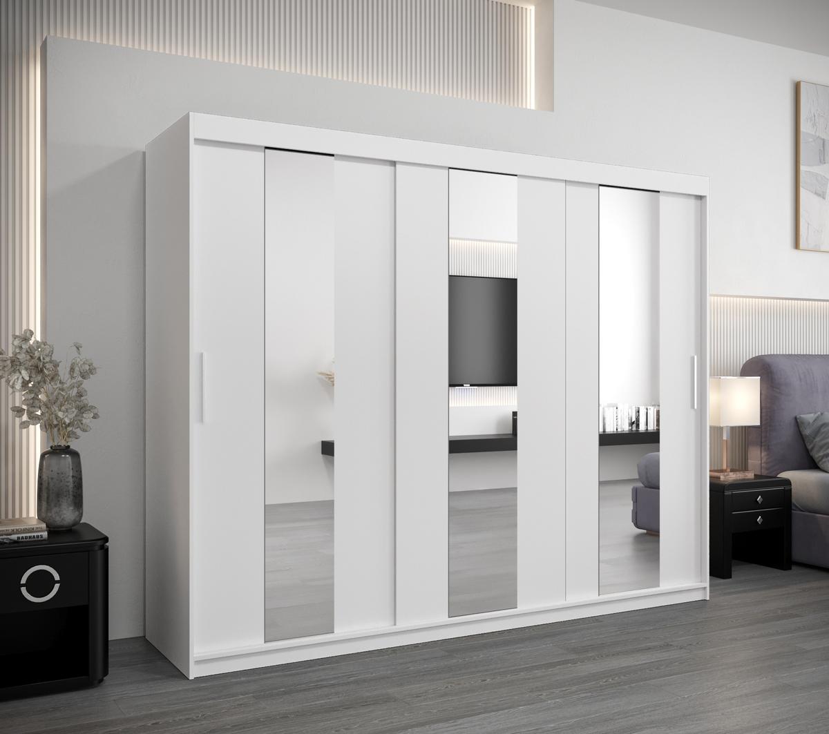 SCHWEBETÜRENSCHRANK 200/250/62 3-türig - Silberfarben/Weiß, Holz/Kunststoff (250/200/62cm) - MÖBEL KRYSPOL