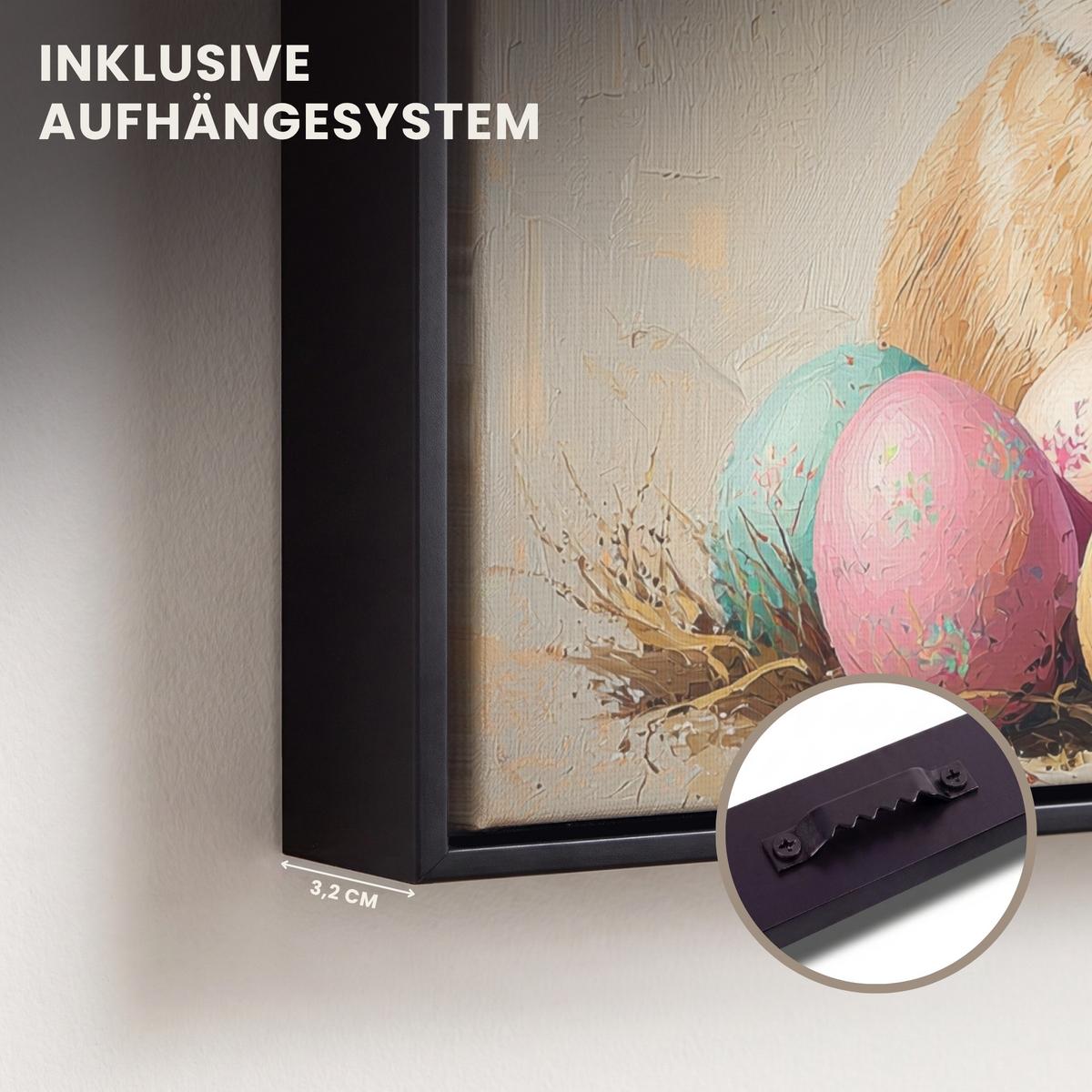 LEINWAND Bilder mit Rahmen - Osterhase - Pastell - Eier - 20x20 - Beige, Textil (20/20cm) - MuchoWow