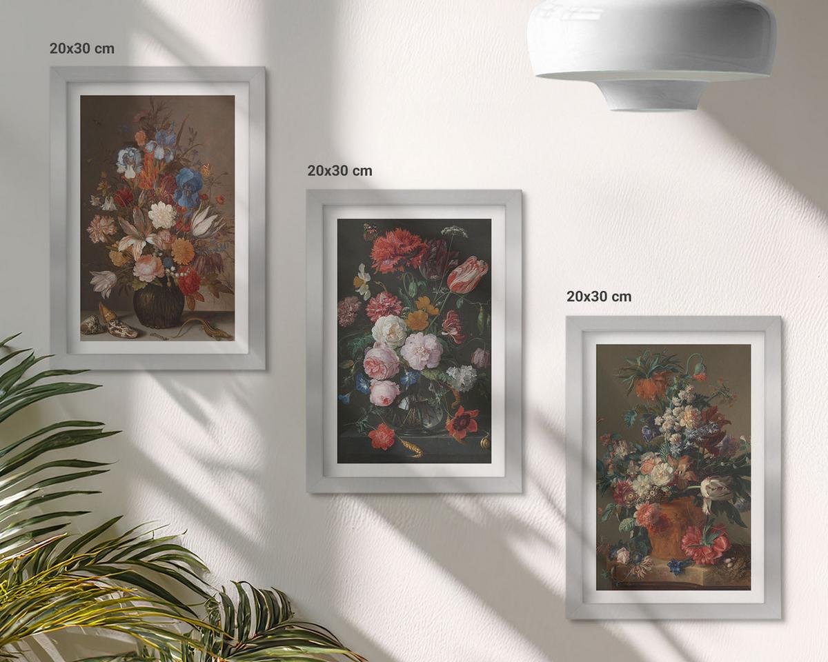 BILDER SET 3er Set - 20x30 cm Silberner Rahmen - Blumenarrangements in Vasen - Silberfarben, Kunststoff (20/30cm) - TULUP