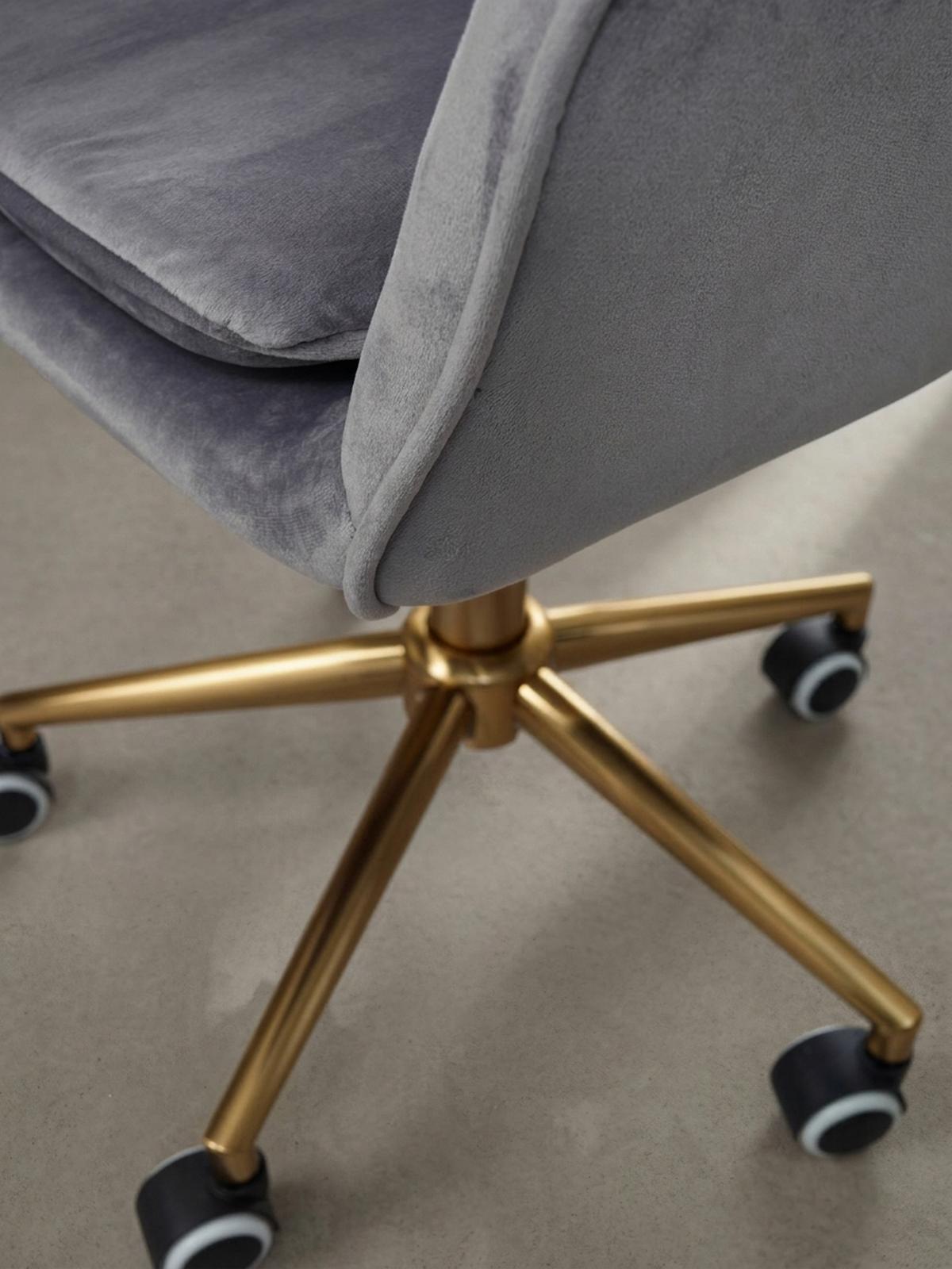 SCHALENSTUHL Samt mit Metallfußkreuz und 360° Drehfunktion SANDRA, Grau 54x52x105 cm - Goldfarben/Grau, Textil/Metall (54/105/52cm) - KADIMA DESIGN