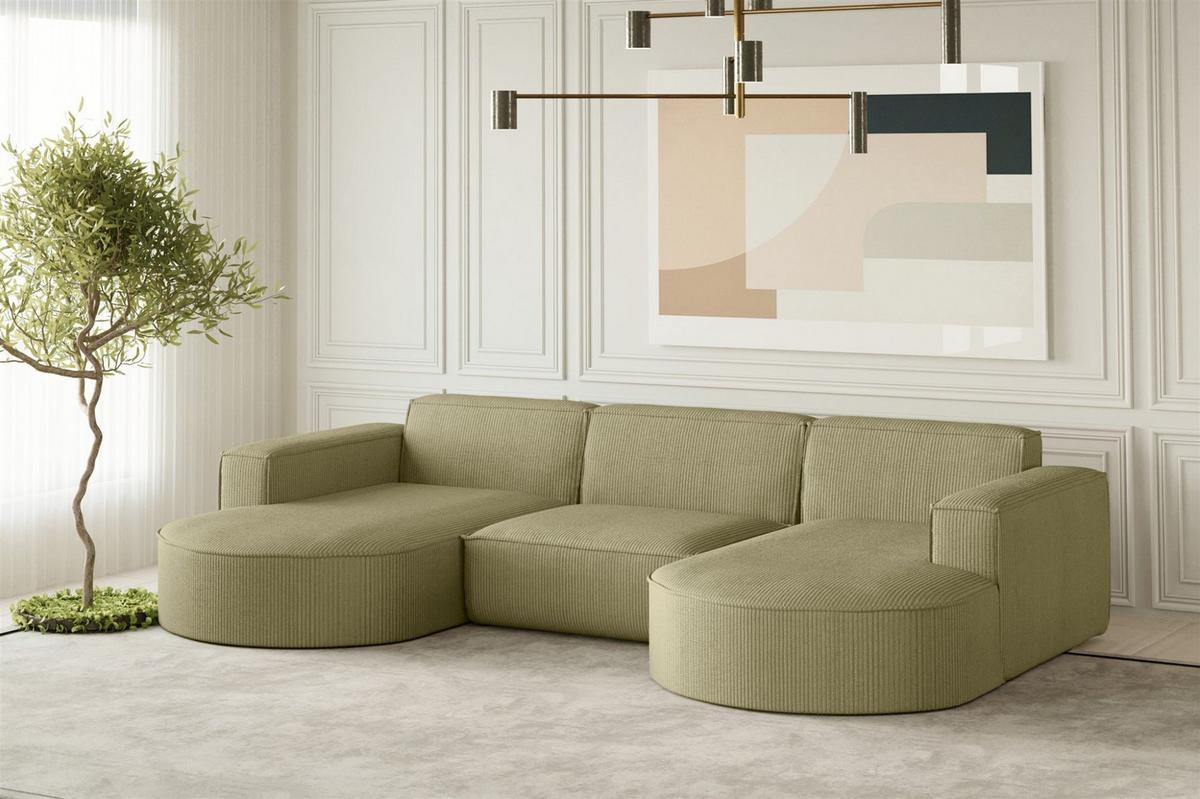 WOHNLANDSCHAFT Palma In Scala - Grün, Holzwerkstoff/Textil (299/78/165cm) - Fun Möbel