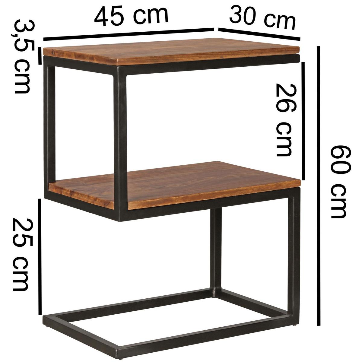 BEISTELLTISCH Massivholz Metall S-Form Landhausstil AKOLA, Dunkelbraun 30x45x60 cm - Schwarz/Braun, Holz/Metall (45/30/60cm) - KADIMA DESIGN
