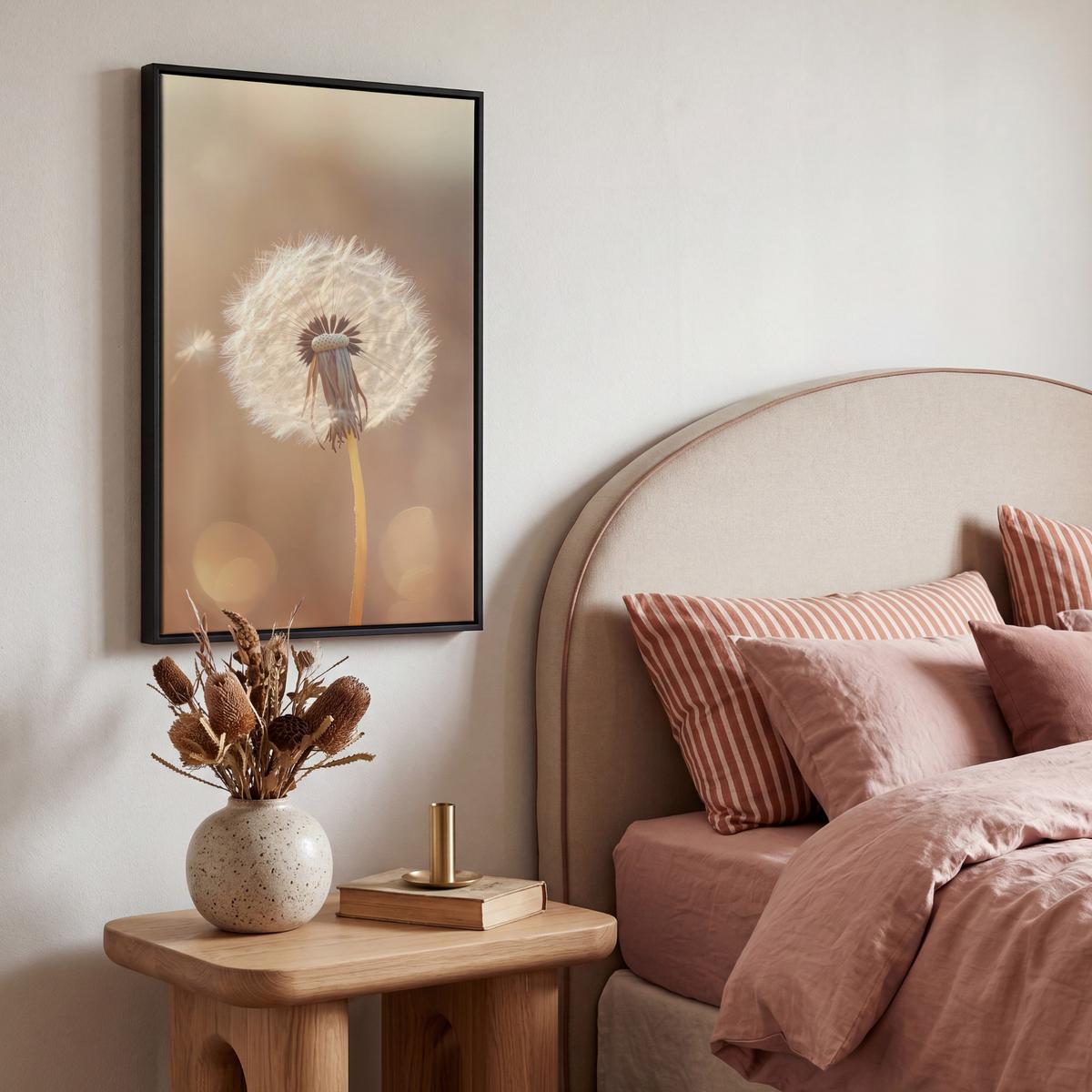 LEINWAND Bilder mit Rahmen - Löwenzahn - Beige - Natur - Blume - 40x60 - Hellbraun, Textil (40/60cm) - MuchoWow
