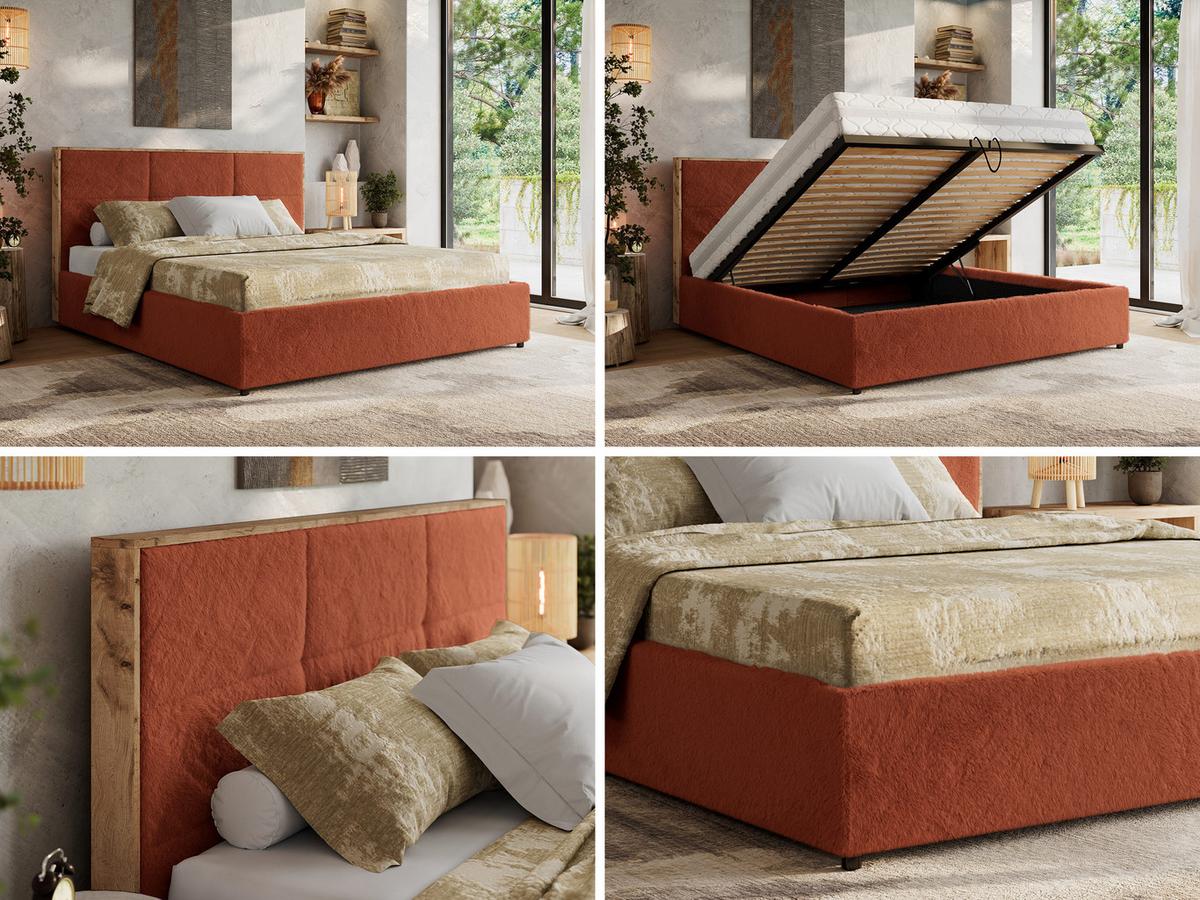POLSTERBETT LERIO CLASSIC 160/200 - Orange Plüsch - Multipocket-Matratze - Orange, Textil (160/200cm) - MKS