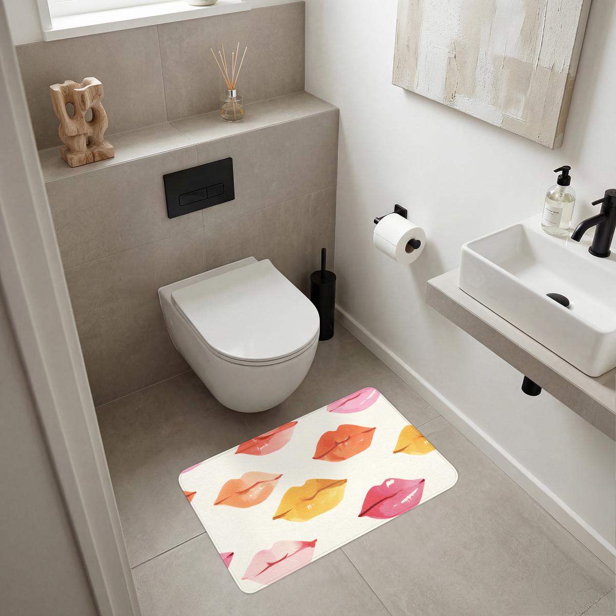BADEMATTE Lippen - Bunt - Glänzend 80x50 cm - Rosa, Textil (80/50cm) - OnlyWow