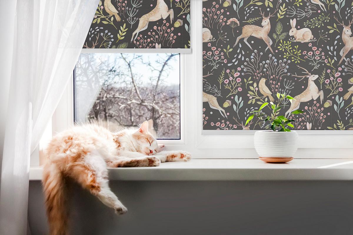 INNENROLLO - Fensterrollo - Rollo - 100x100 cm - Vögel, Rehe und Kaninchen - Braun, Kunststoff (100/100/0.5cm) - TULUP