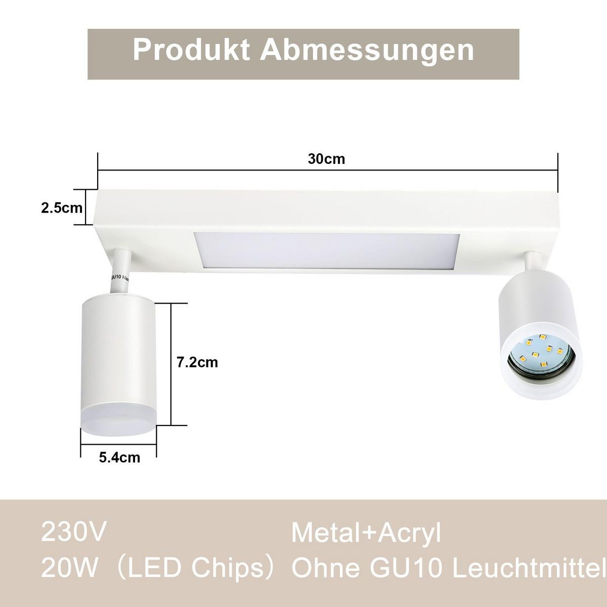 DECKENSTRAHLER Bielefeld 2-flammig 34/8/16.9 cm - Weiß, Metall (34/8/16.9cm) - Nettlife