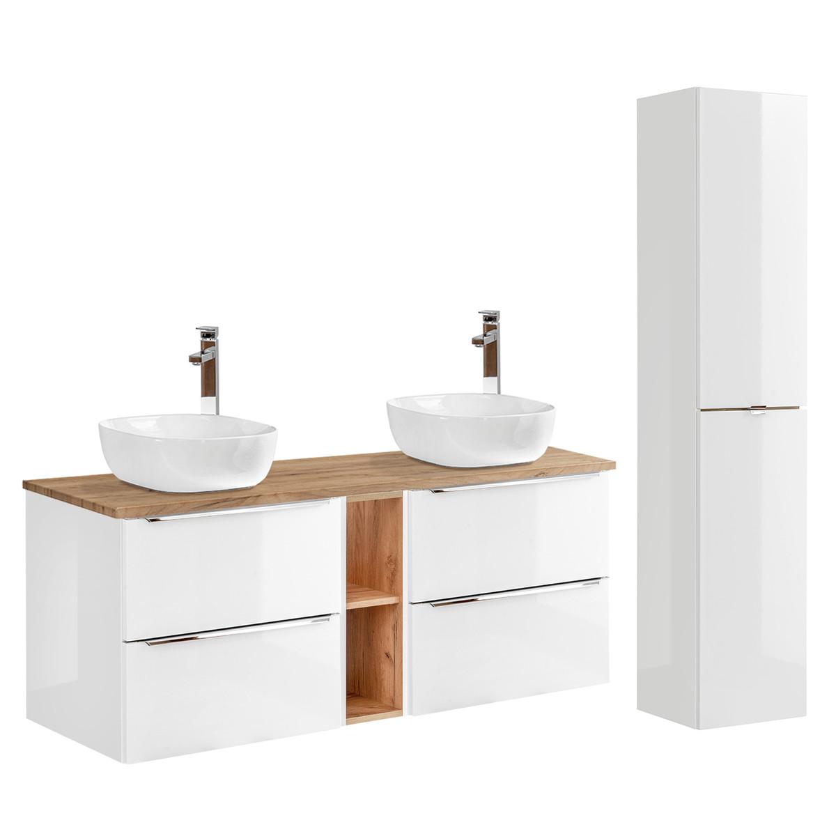 BADMÖBEL 140.4cm April 2er-Set Weiß - Weiß, Holzwerkstoff (140.4/59/46cm) - Petits-meubles