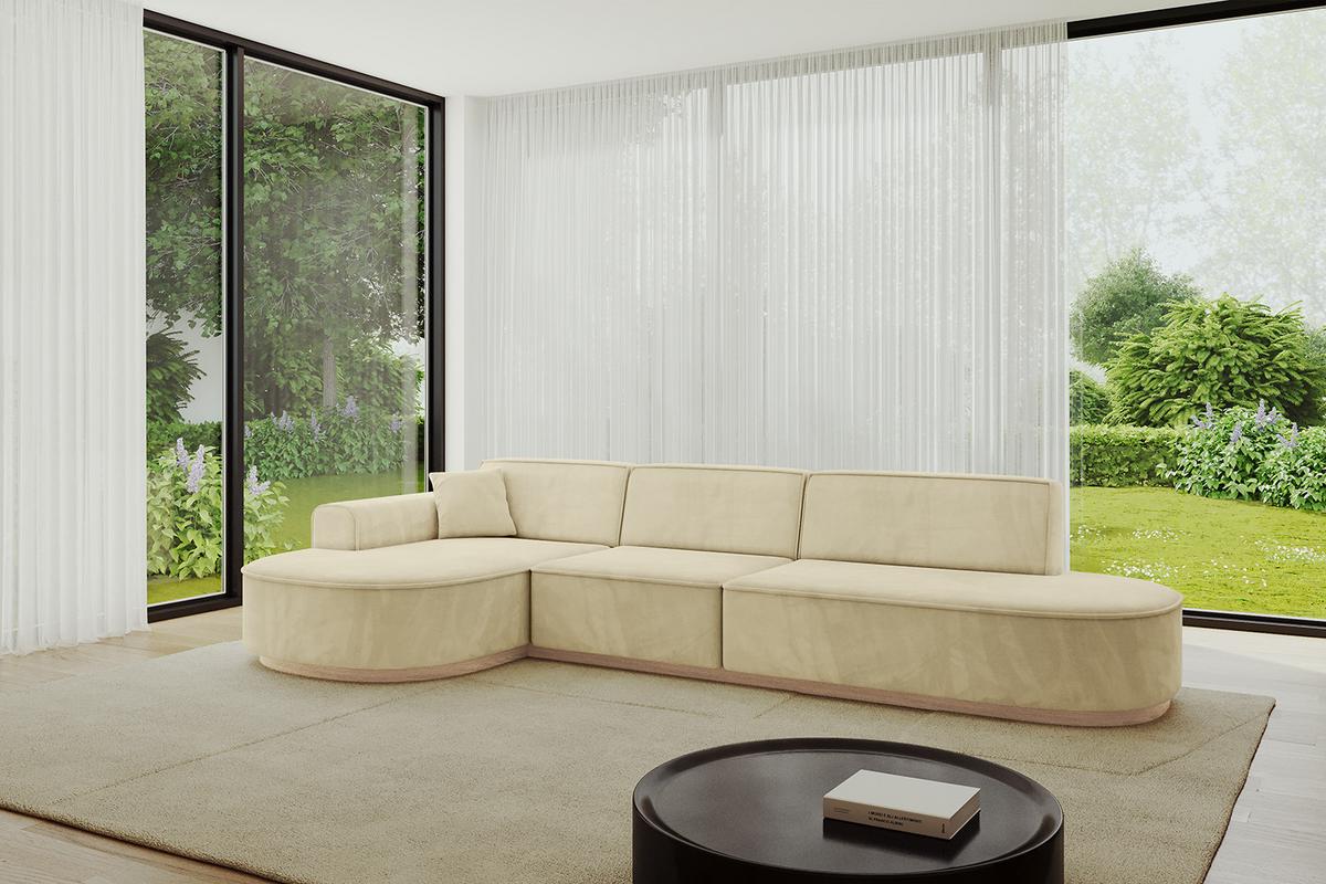 ECKSOFA Ottomane Links MARI-L2-v1 - 328x171x83 cm Beige Velours - Beige, Holzwerkstoff/Textil (328/171cm) - ALTDECOR
