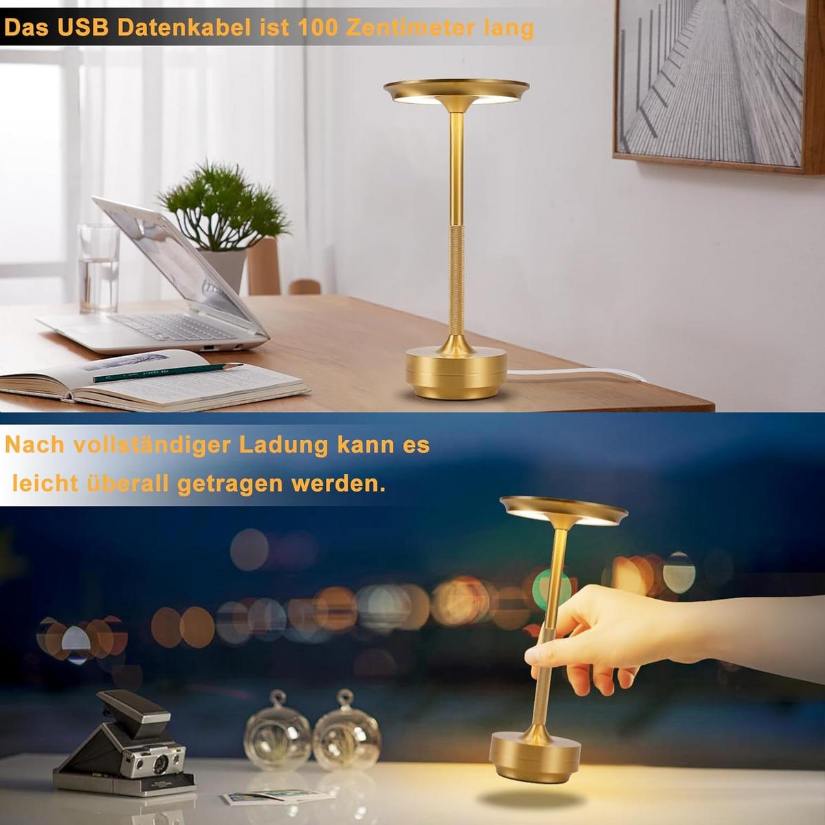 TISCHLEUCHTE Brenndel 12.8/12.8/27 cm - Goldfarben, Kunststoff/Metall (12.8/12.8/27cm) - ZMH