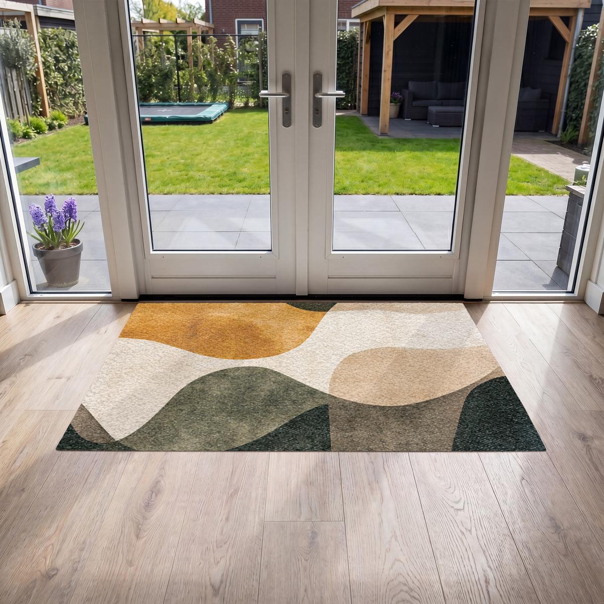FUSSMATTE Formen - Ockergelb - Abstrakt Flurteppich 150x90 cm - Multicolor, Kunststoff (150/0.4cm) - MuchoWow
