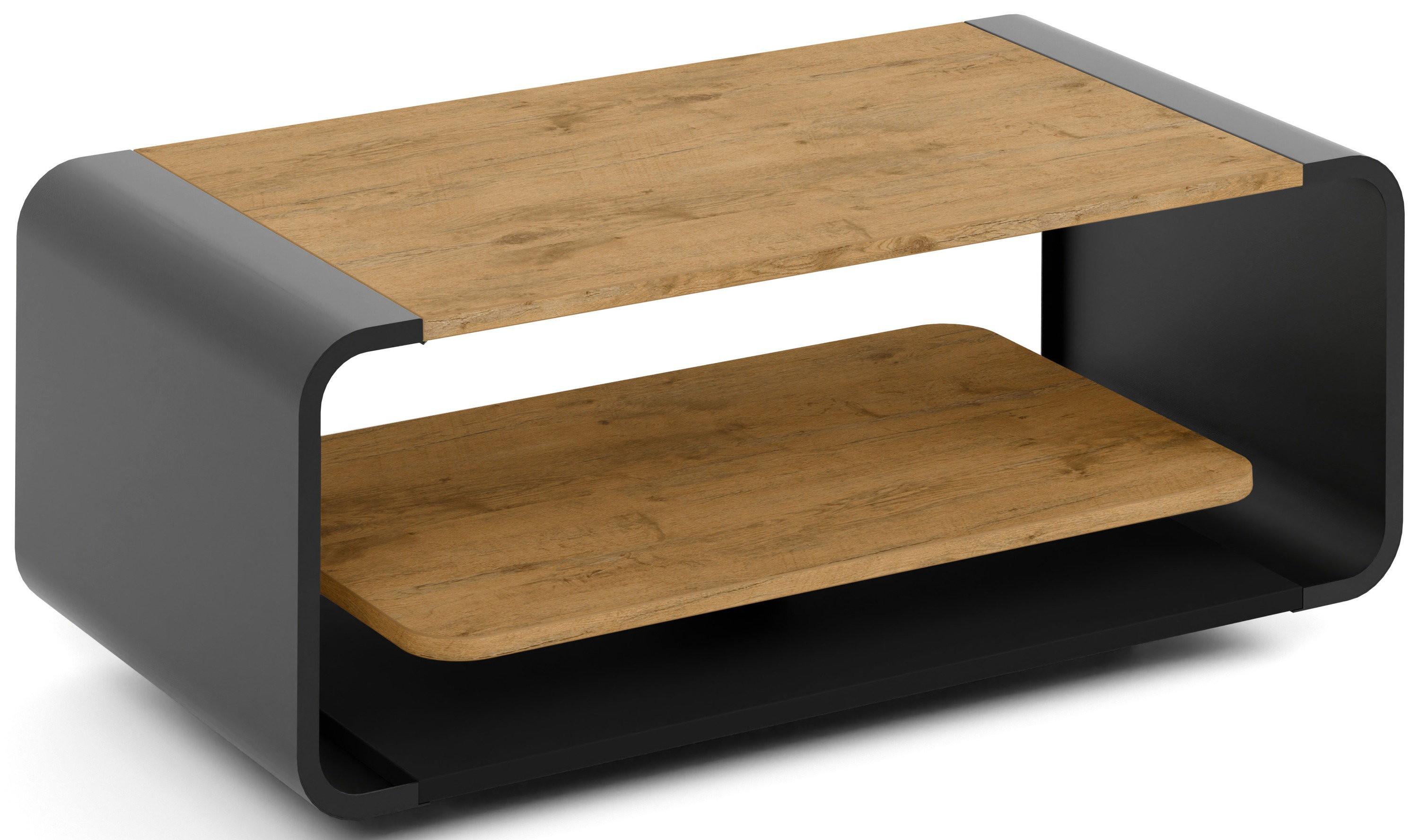 COUCHTISCH Sora in Lancelot Eiche mit abgerundetem schwarzem Metallgestell 100/50/41 cm - Eichefarben/Schwarz, Holzwerkstoff (50/100/41cm) - WFL GROUP