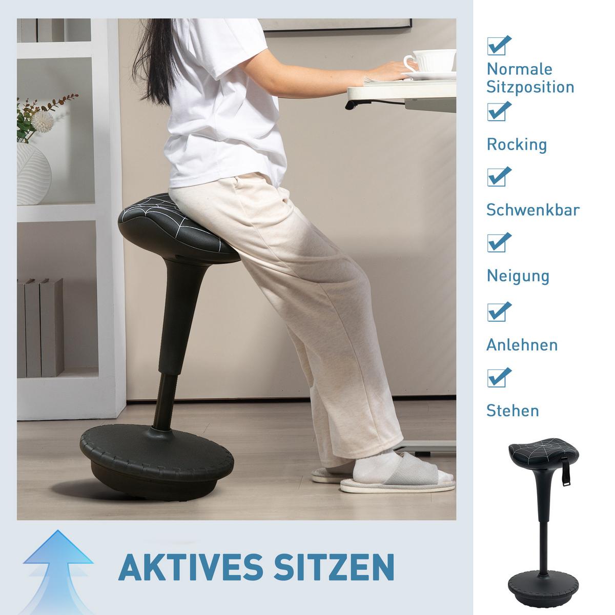 BÜROHOCKER Kunststoff Nylon Schwarz - Schwarz, Kunststoff (34/83.5/34cm) - Vinsetto