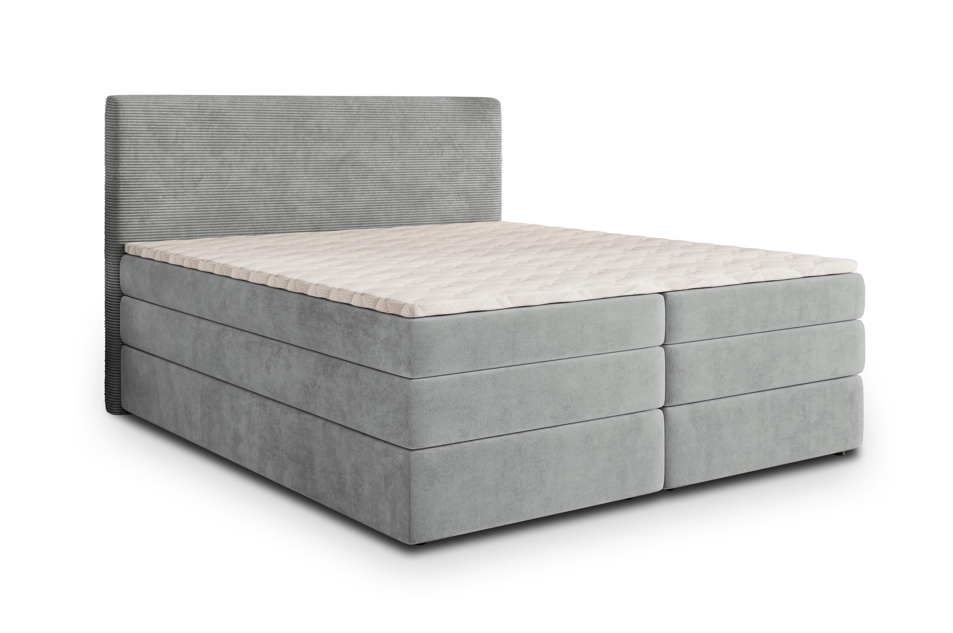 BOXSPRINGBETT MATERN 160x200 cm mit Matratze und Topper - Hellgrau - Hellgrau, Holz (160/200cm) - MASSENO