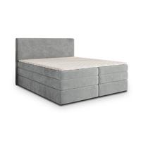 BOXSPRINGBETT MATERN 160x200 cm mit Matratze und Topper - Hellgrau - Hellgrau, Holz (160/200cm) - MASSENO