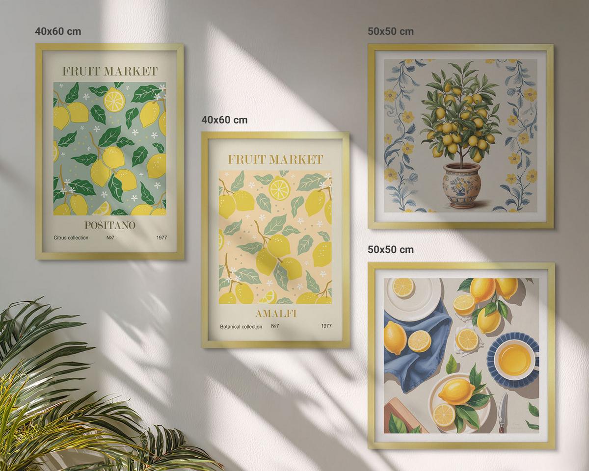 BILDER SET 4er Set - 50x50 cm & 40x60 cm Goldrahmen - Zitrusfrüchte aus Italien - Goldfarben, Kunststoff (50/50cm) - TULUP