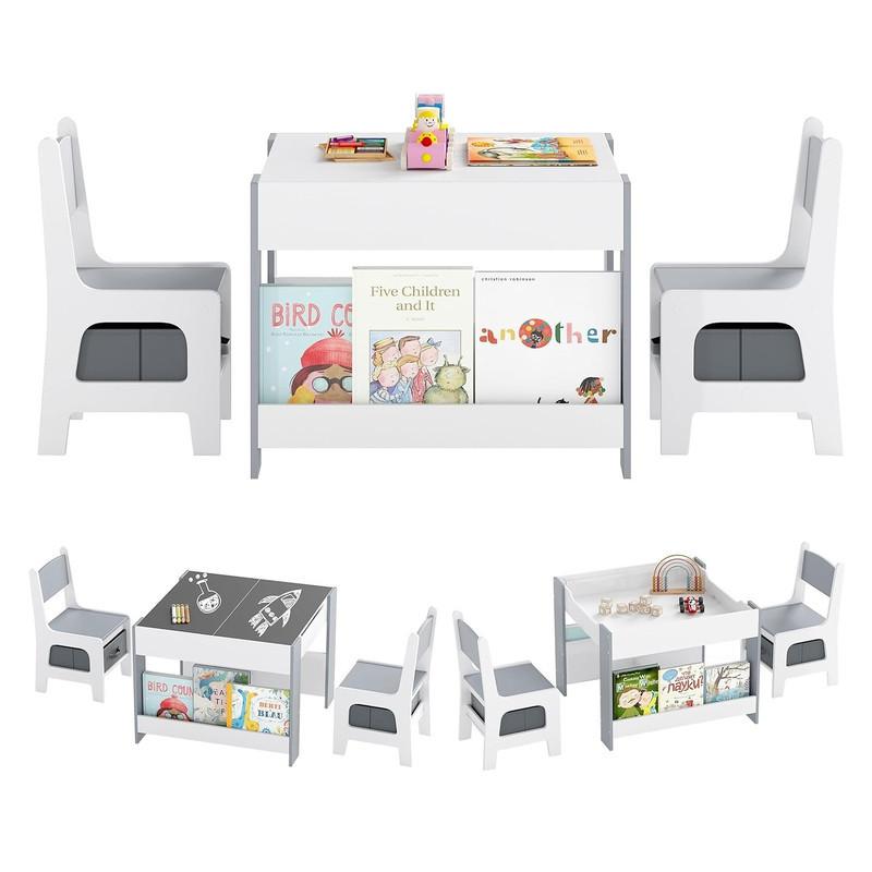KINDERTISCH mit Stuhl grau(3-tlg) - Grau, Holzwerkstoff (61.5/48/61.5cm) - COSTWAY