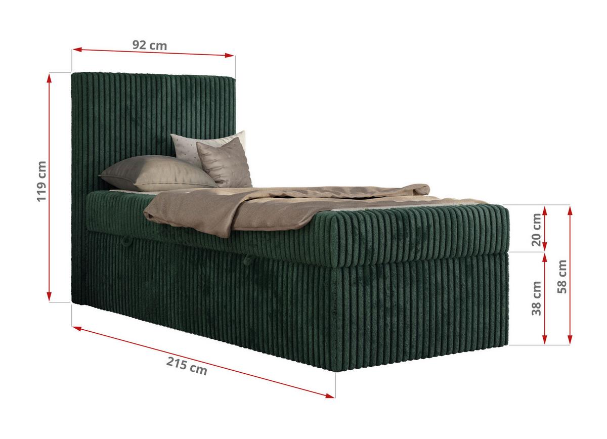 JUGENDBETT TILIO 90/200 - Dunkelgrün - H4 - Rechts Seite - Dunkelgrün, Textil (200/90cm) - MKS