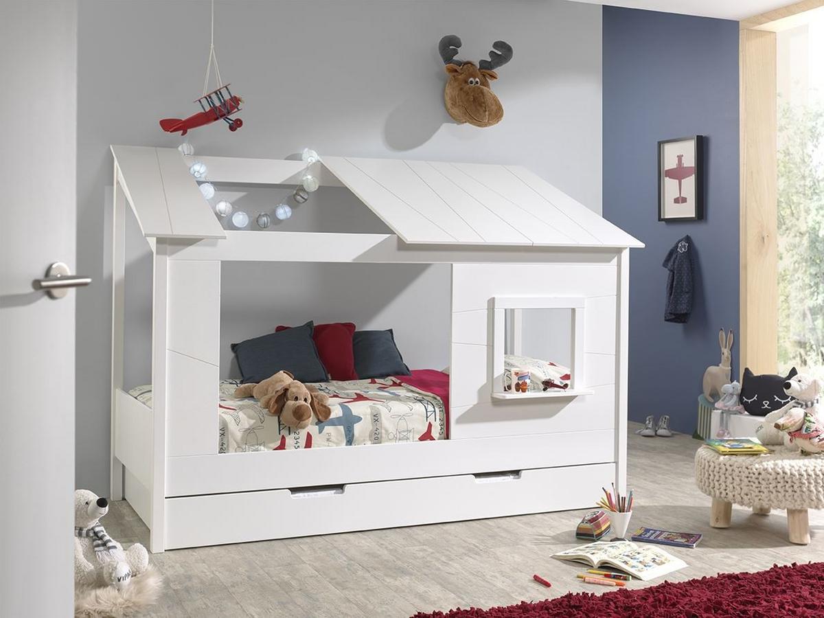 HAUSBETT Katerina 214x159x105 aus MDF+Massivholz in Weiß - Weiß, Holzwerkstoff (90/200cm) - 58aufmkessel
