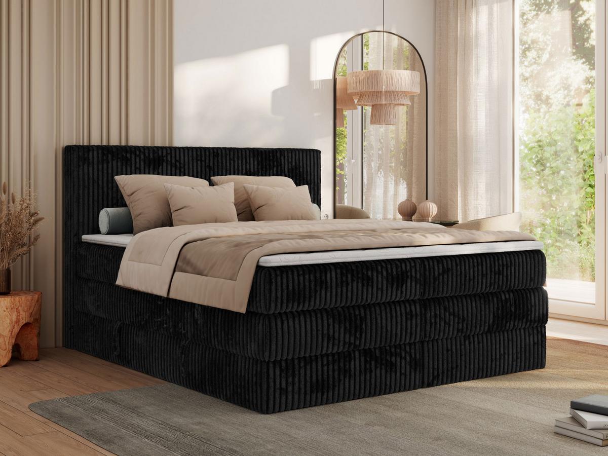 BOXSPRINGBETT TILIANO KING - 160/200 - Schwarz Cord - H4 - Schwarz, Holz/Textil (160/200cm) - MKS