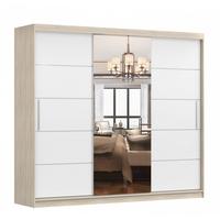 SCHWEBETÜRENSCHRANK Alba Sonoma Eiche/Weiß + Spiegel, ohne LED Beleuchtung 250 cm - Alufarben/Weiß, Glas/Holzwerkstoff (250/218/61cm) - imoebel24